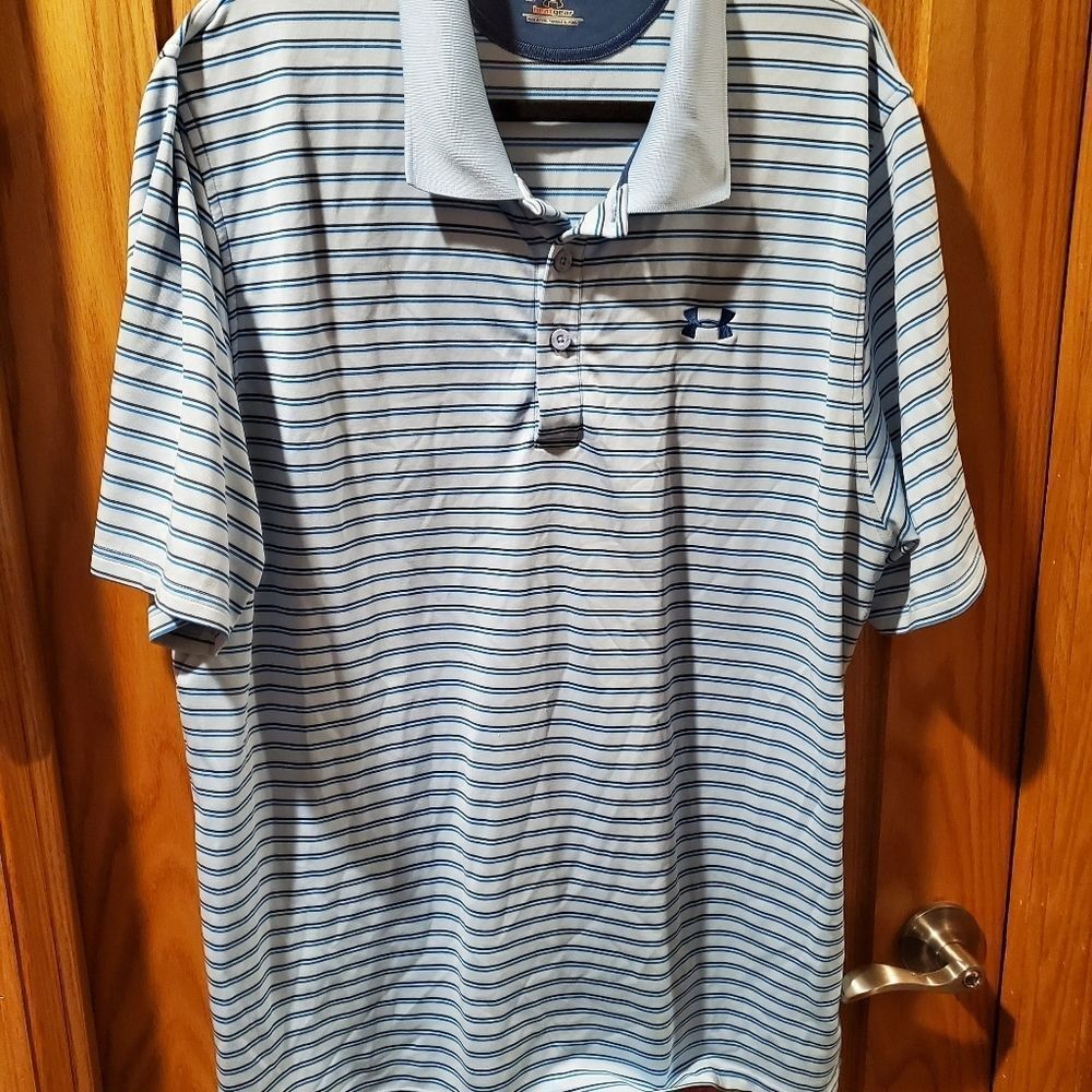 Under Armour Heatgear Blue Striped Polo Shirt Size XL